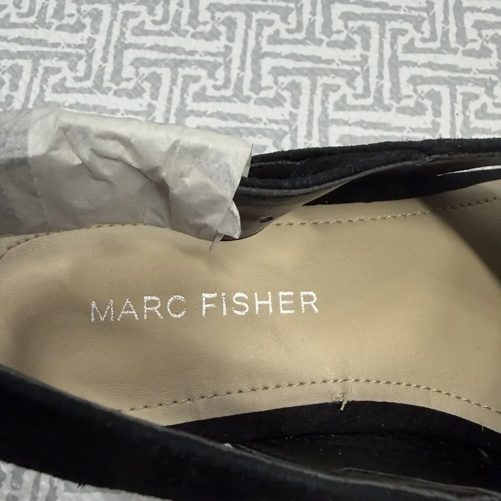 Marc Fisher Black Suede Flama Slingback Espadrille Platform Wedge Sandals 6 New